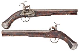 A RARE PAIR OF SWEDISH 23 BORE MIQUELET-LOCK HOLSTER PISTOLS, LATE 17TH CENTURY