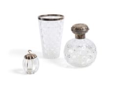 THREE PIECES OF VICTORIAN SILVER-MOUNTED GLASS