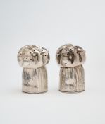 TWO VICTORIAN SILVER NOVELTY 'CHAMPAGNE CORK' PEPPERETTES, HENRY WILKINSON & CO., SHEFFIELD, 1879
