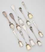 FIVE PAIRS OF VICTORIAN SILVER CONDIMENT SHOVELS, VARIOUS TOWNS AND MAKERS, 1841-85