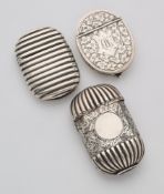 THREE VICTORIAN SILVER VESTA CASES, 1884-87