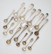 NINE PAIRS OF VICTORIAN SILVER CONDIMENT SPOONS, VARIOUS MAKERS, 1839-76