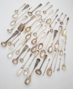 A GROUP OF MISCELLANEOUS ENGLISH SILVER CONDIMENT SPOONS, PREDOMINANTLY VICTORIAN