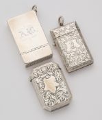 THREE VICTORIAN SILVER VESTA CASES, 1885-87