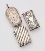 THREE VICTORIAN SILVER VESTA CASES, ALL BIRMINGHAM, 1884-87