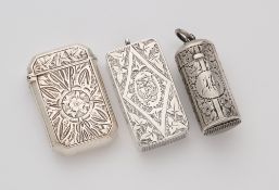 THREE VICTORIAN SILVER SMALL VESTA CASES, ALL BIRMINGHAM, 1885/86