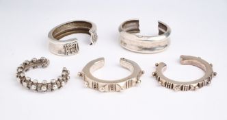 FIVE SILVER BRACELETS, EASTERN INDONESIAN ARCHIPELAGO, 19TH/EARLY 20TH CENTURY