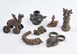 A COLLECTION OF BRONZE OBJECTS, INDIA, MOSTLY 19TH CENTURY