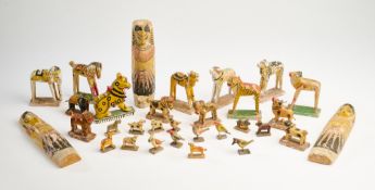 A COLLECTION OF PAINTED WOOD TOY FIGURES AND ANIMALS, ORISSA (ODISHA), 20TH CENTURY