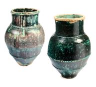 TWO LARGE TURQUOISE GLAZED STORAGE JARS, PERSIA, 13TH CENTURY OR LATER