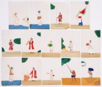 A SET OF FOURTEEN PAINTINGS OF INDIAN FIGURES ON MICA, PATNA, INDIA, CIRCA 1850