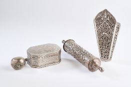 THREE SILVER OBJECTS, MALAYSIA OR INDONESIA, 19TH CENTURY