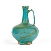 A KASHAN TURQUOISE GLAZED POTTERY EWER, PERSIA, 12TH/13TH CENTURY