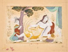 A PAINTING OF A RECLINING COURTESAN, PERSIA, 18TH/19TH CENTURY