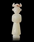 A HORNED JADE STANDING FIGURE, WESTERN HAN DYNASTY (206 BC–9 AD)