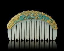 A COMB WITH CHINESE JADE AND BRONZE ORNAMENT, CHINA, LIAO DYNASTY (907–1125)