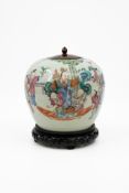 A Chinese Famille rose decorated porcelain covered ginger vase with figural scene