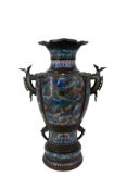 A large Oriëntal decorated champlevé and patinated bronze vase with handles
