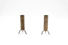 A pair of small Chinese repoussé silver decorated tulip vases