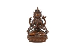 A Tibetan patinated bronze seated Buddha figure of Bodhisattva