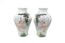 A Chinese pair of Famille rose two-side finely decorated porcelain vases