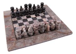 Mid-Century Marmor Schachspiel mit Schachtel