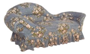 Vintage Chaiselongue aus Blauem Stoff mit Blumenmuster, 1920er