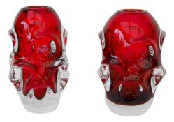 Rote Kristallvasen von Augustsson für Åseda, 2er Set