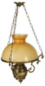 Kronleuchter mit gelber Haube aus Opalglas, 1980er