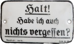 Emailschild, Türschild "Halt! Habe ich auch nichts vergessen?" Deutsche Reichsbahn um 1930 (1-)