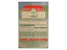 Blechschild Otto Grüschow Architekt, Greifswald, um 1910 (1-)