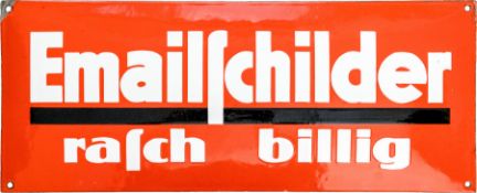 Emailschild "Emailschilder rasch billig", feinster Zuckerguss, um 1920 (1)