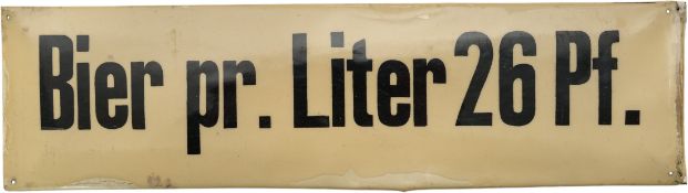 Blechschild, Bierpreis Liter 26 Pfennig, um 1930 (2-)