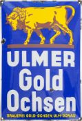 Emailschild Ulmer Gold Ochsen Brauerei, Ulm um 1930 (2)