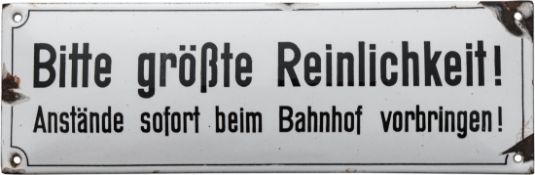 Emailschild "Bitte größte Reinlichkeit" um 1920 (2)