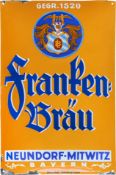 Emailschild Franken-Bräu, Traumglanz! Neundorf-Mitwitz um 1920 (1-)
