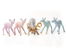 Fünf Porzellan Figuren Herend, Hirsch und Rehe
