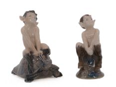 Christian Ludvig Thomsen (1860-1921) „Faun auf Schildkröte“ und „Faun sitzend“, Royal Copenhagen