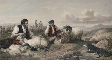After Richard Ansdell (1815-1885) British. "Sheep Shearing", Engraved by C G Lewis, 15.5" x 28" (