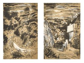 John Piper (1903-1992) British. "Castles on the Ground", a pair of lithographs framed as one, each