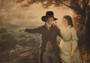 Henry McBeth Raeburn (1860-1947) British. "Sir John and Lady Clerk", Mezzotint in colours, with a