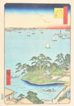 Utagawa Hiroshige (1797-1858) Japanese. "Shinagawa Susaki", Woodblock from 'One Hundred Famous Views