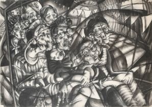 20th Century English School. Figures on a Ride, Charcoal, 23.5" x 33" (59.7 x 83.8cm)