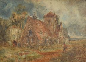 Circle of William Joseph Julius Caesar Bond (1833-1926) British. Figure by a Church, Watercolour, 5"