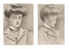 DHH (19th-20th Century) British. Bust Portrait of an Edwardian Lady, Charcoal, Signed with