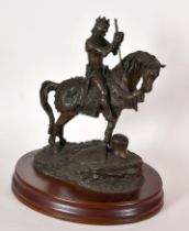20th Century English School. Medieval Mounted Knight at Arms, Bronze resin, (overall size without