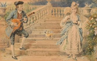 George Goodwin Kilburn (1839-1924) British. The Recital, Watercolour, Signed, 3.5” x 5.5” (8.9 x