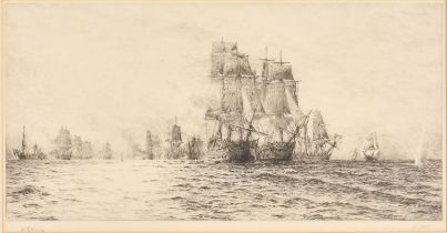 William Lionel Wyllie (1851-1931) British. "The Battle of Trafalgar", Etching, Signed in pencil, and