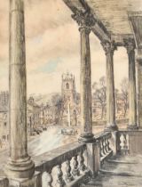 Dennis Flanders (1915-1994) British. "Skipton, Town Hall", Watercolour and pencil, Signed and