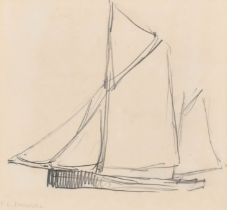 Frank Lewis Emanuel (1865-1948) British. Study of a Sailing Boat, Pencil, Signed, 5.25" x 5.75" (